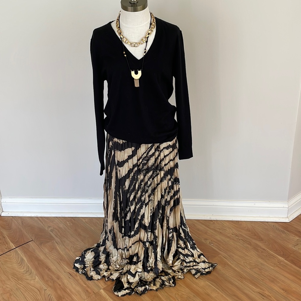 Alberto Makali tan and brown animal print prairie bohemian crinkle skirt  L